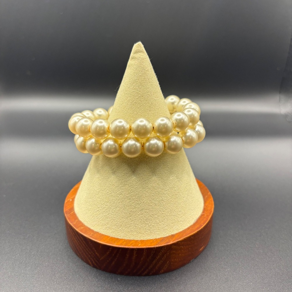 Vintage Style Cream Faux Pearl Double Row Wrap Coil Bracelet Women's Jewelry